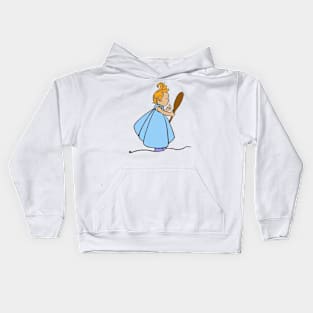 Cute little ginger girl blue dress looking in mirror Kids Hoodie